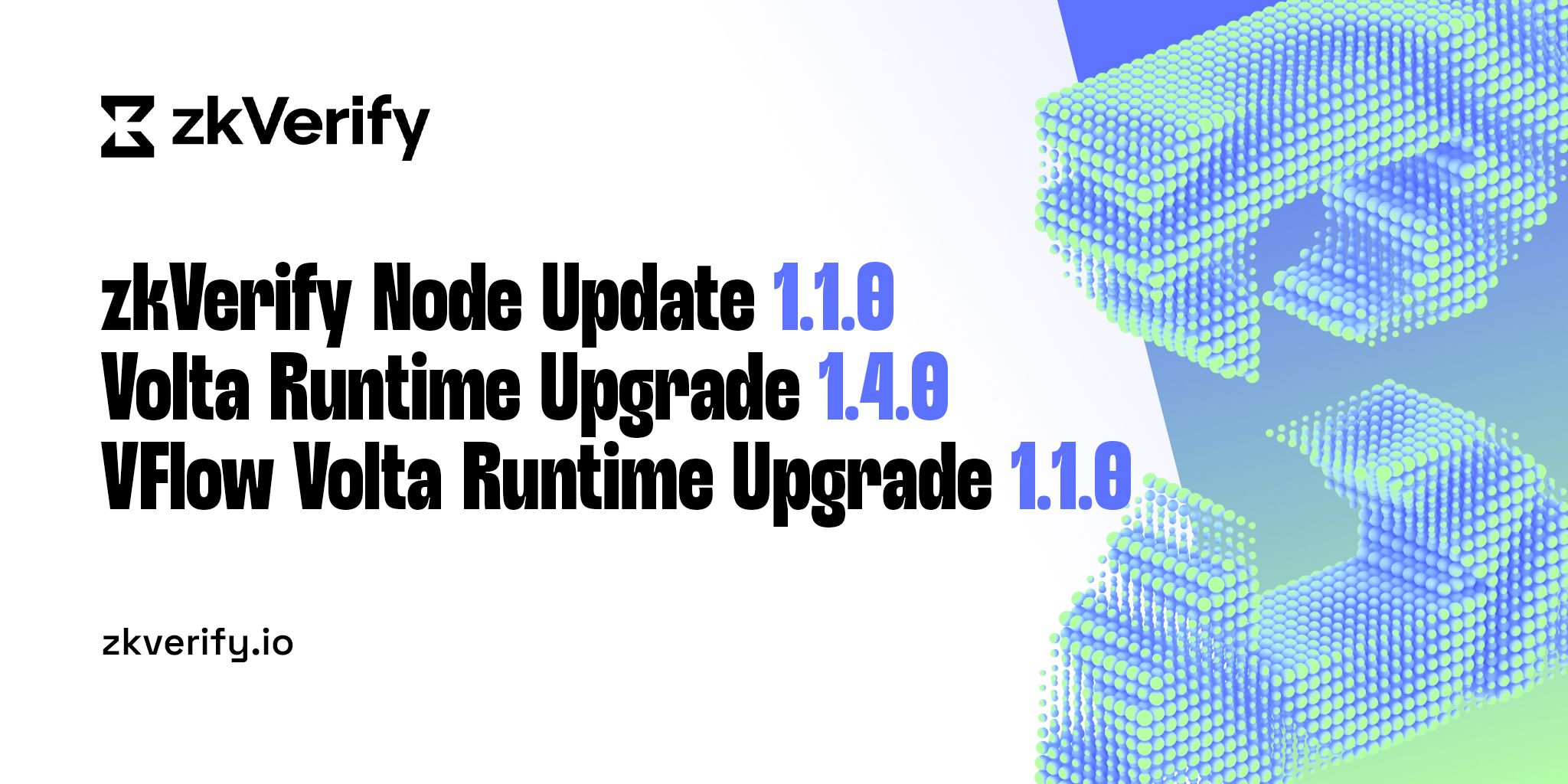 zkVerify Node Update 1.1.0, Volta Runtime Upgrade 1.4.0, VFlow Volta Runtime Upgrade 1.1.0, and zkverify.io.