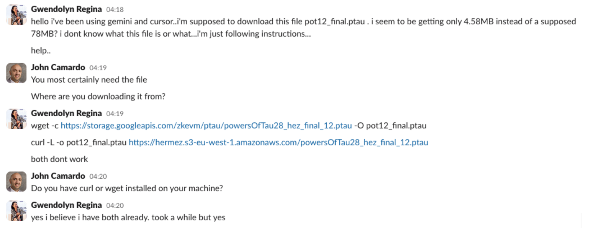 a slack conversation