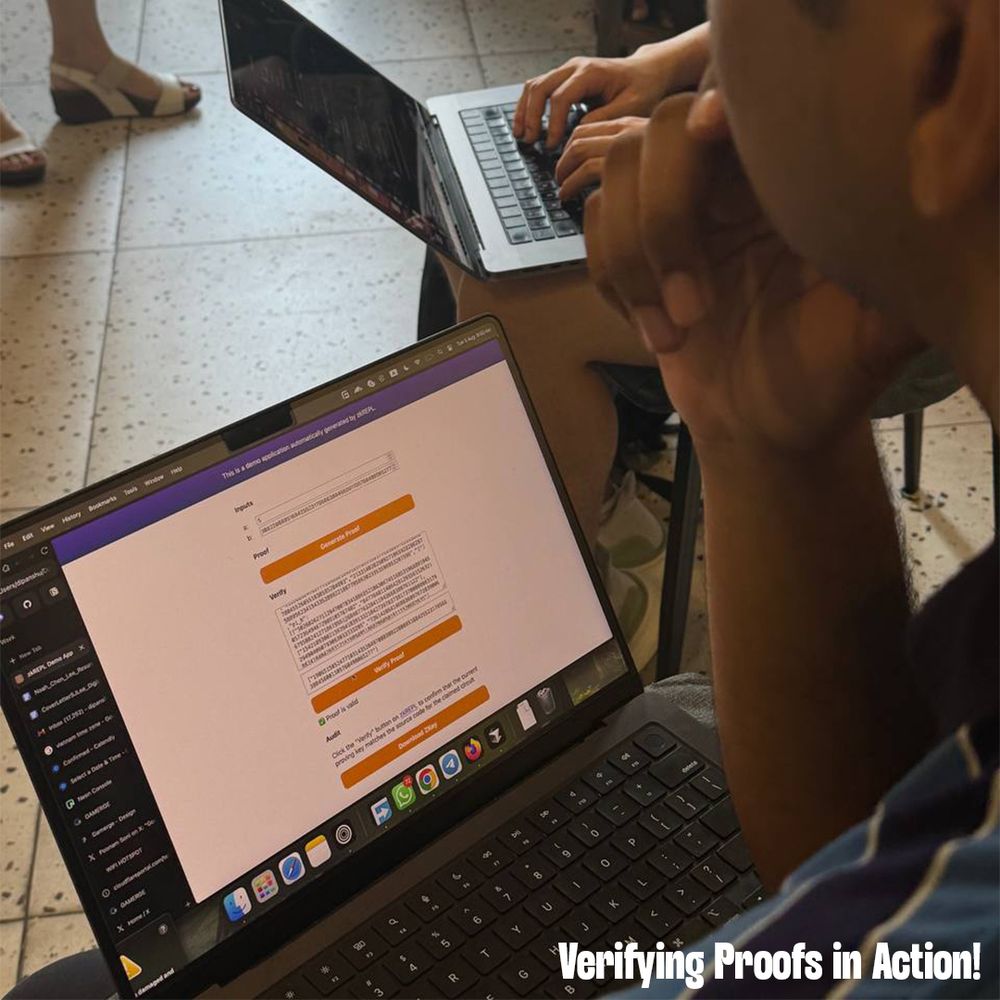 a person using a laptop with the words verifying proofs in action