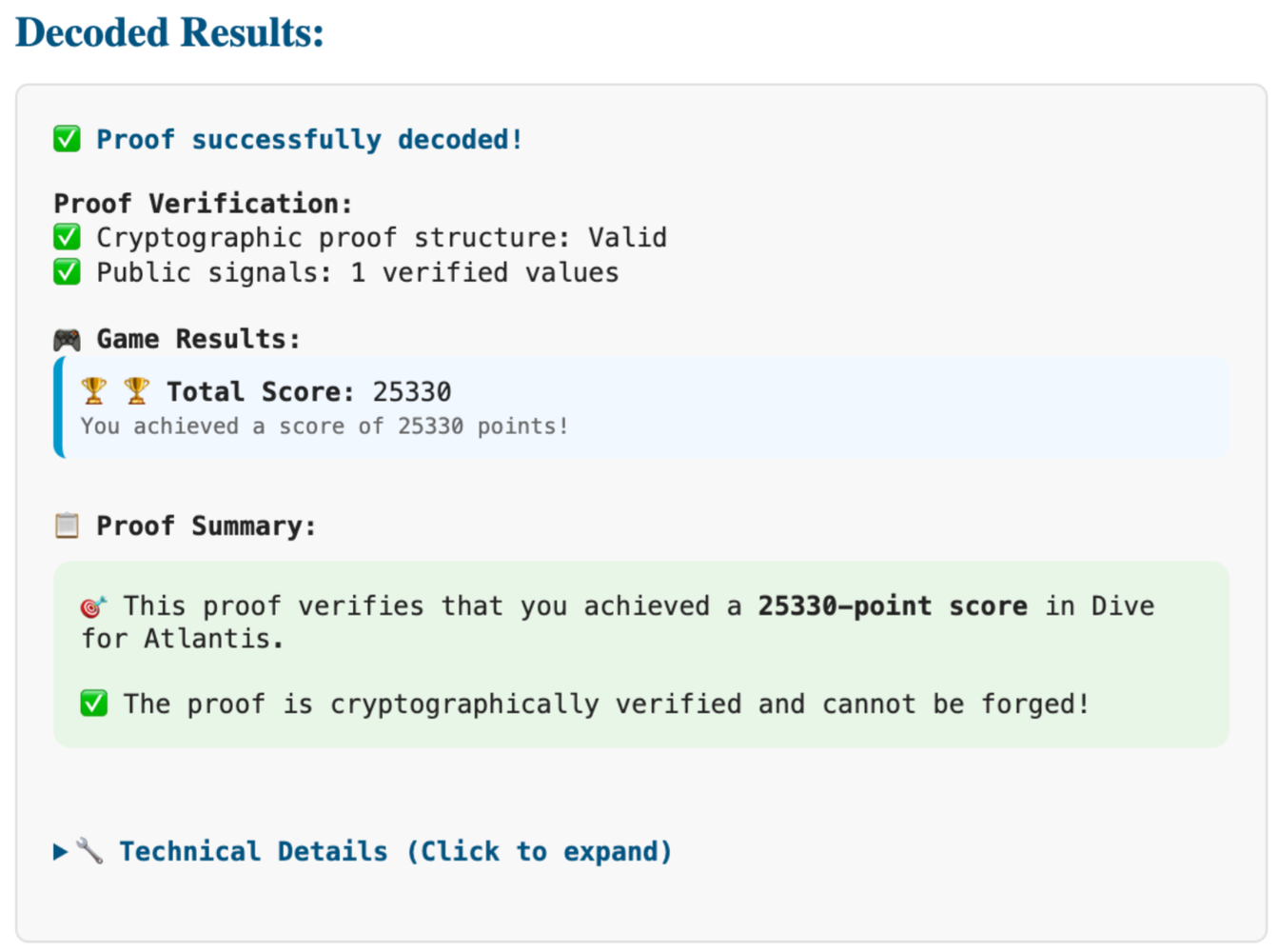 a screenshot of a website that says decoded results