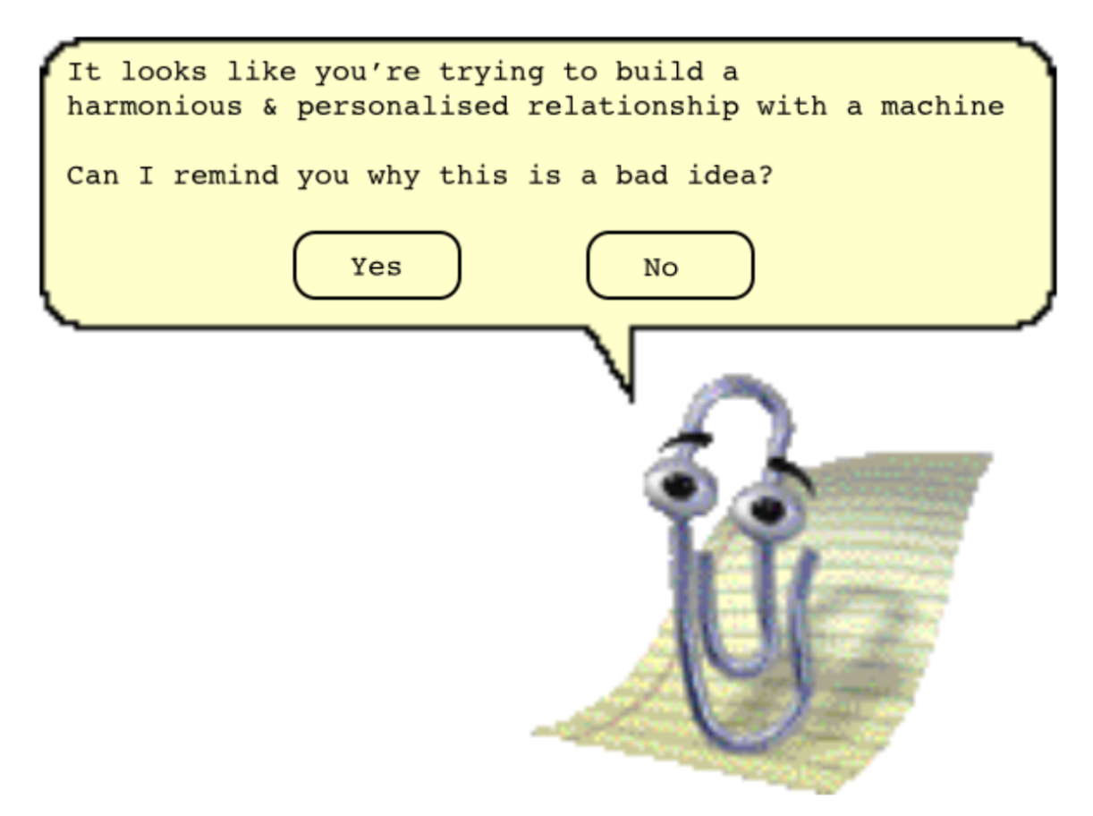 a picture of a paper clip with a speech bubble saying it looks like you 're trying to build