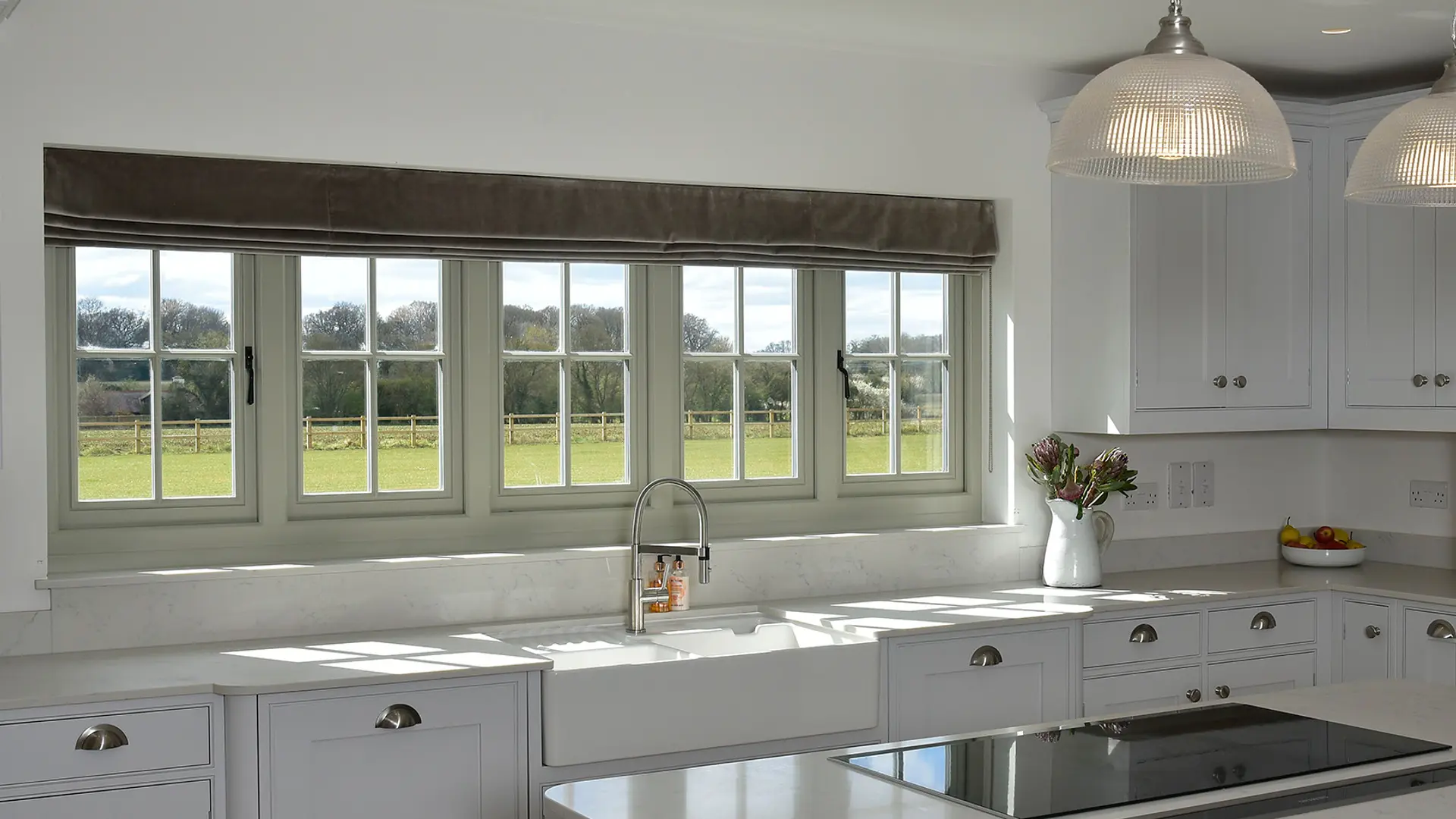 beautiful kitchen with timber casement windows