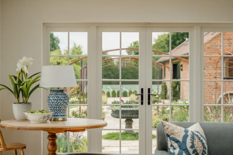 Dining room with timber doors