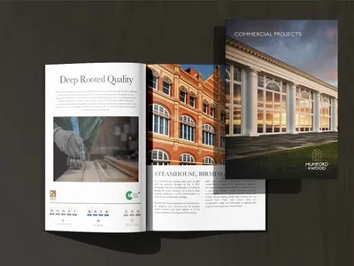 commercial brochure laid out on table