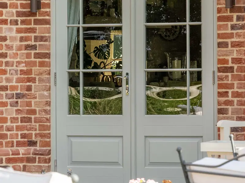 timber french doors with bespoke glazing pattern