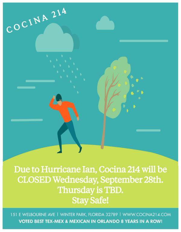 image from Cocina 214 will be Closed on Wednesday, September 28th.