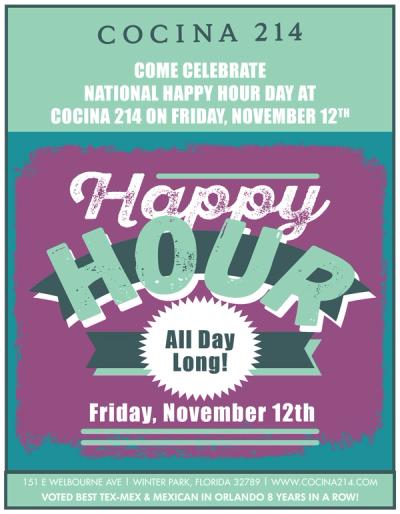image from Celebrate National Happy Hour Day at Award Winning Cocina 214!