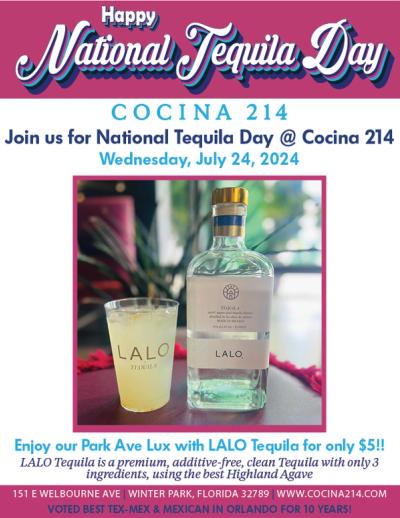 image from Celebrate National Tequila Day with Cocina 214 & LALO Tequila July 24th!