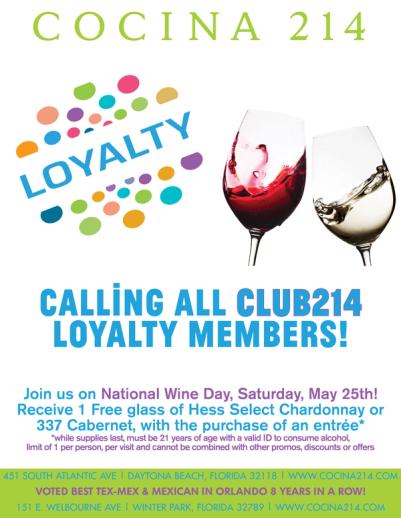 image from National Wine Day for our Club 214 Loyalty Members!