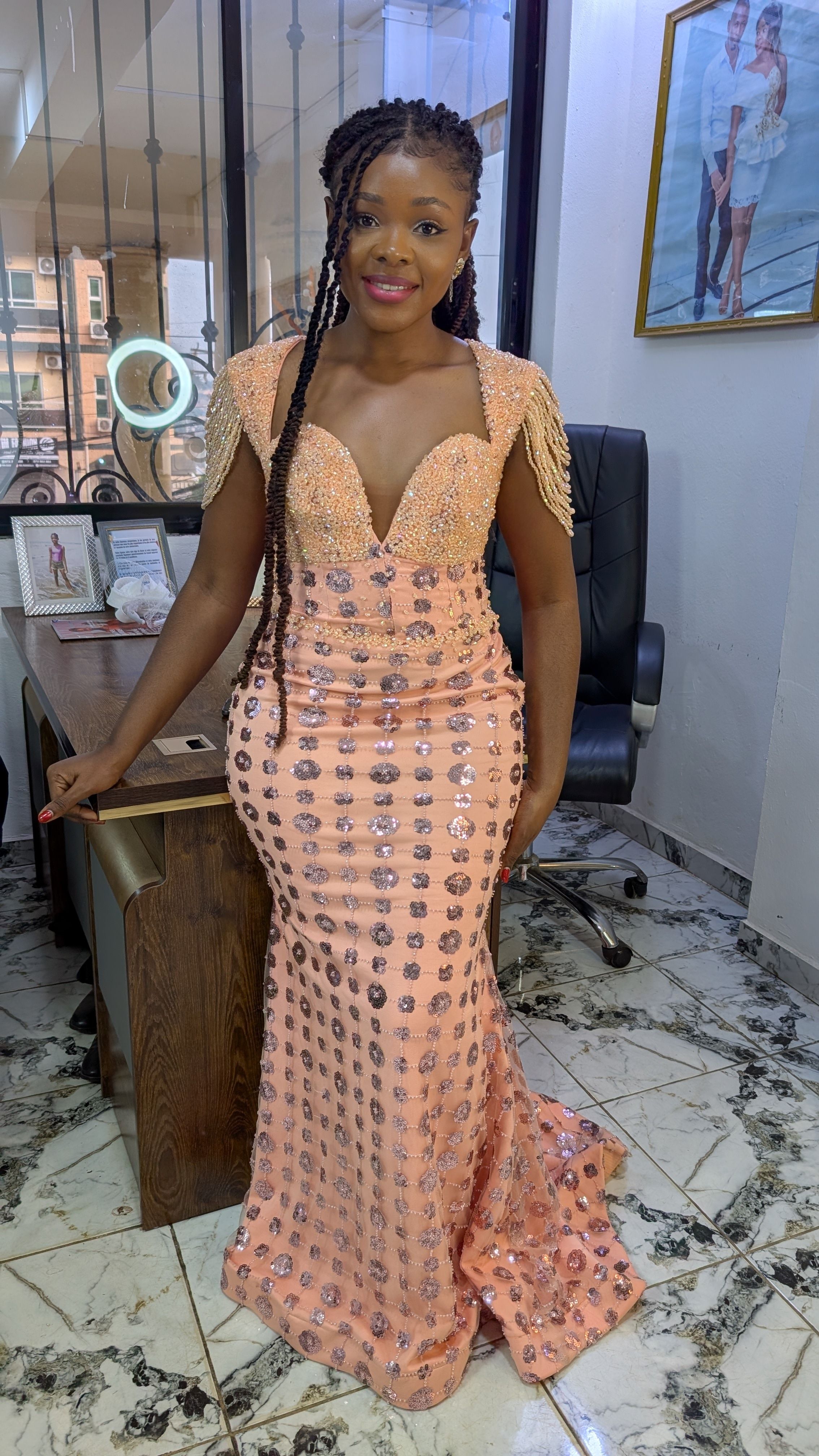 Robe de soirée saumon
