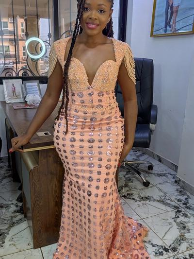 Robe de soirée saumon