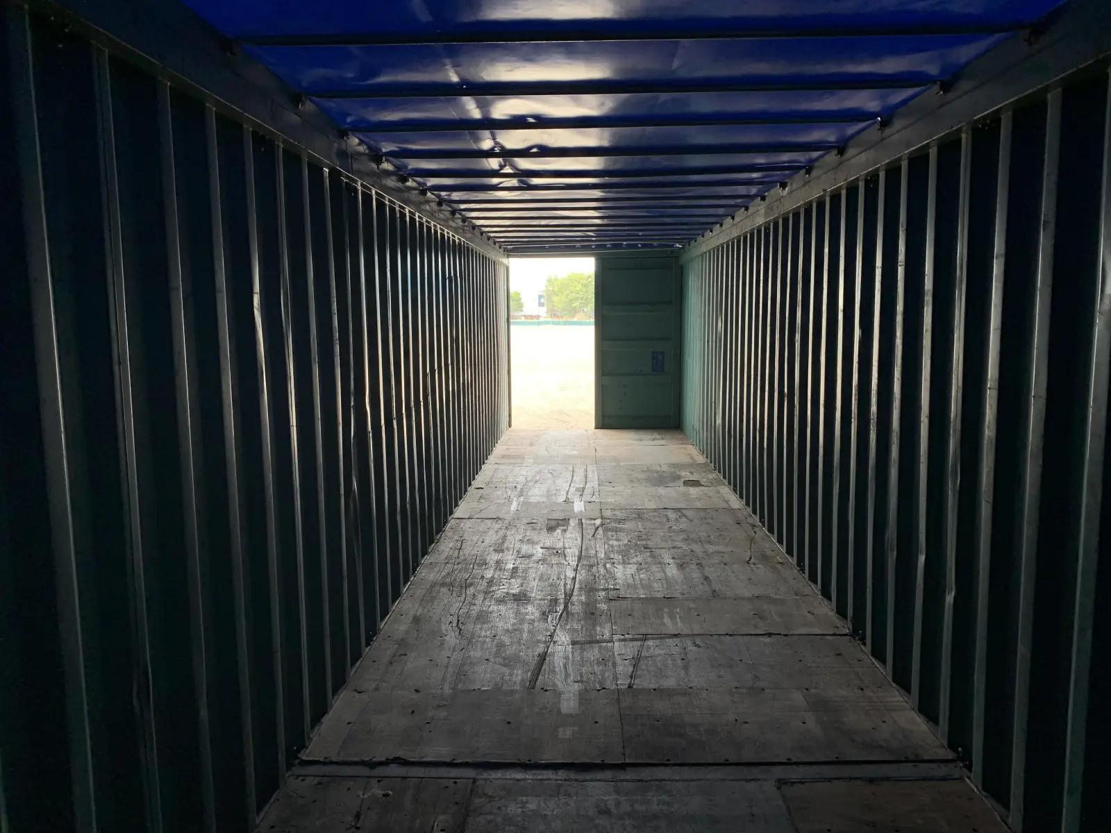 Used 40ft Open Top Shipping Container w' Tarp And Bows & Timber Floor
