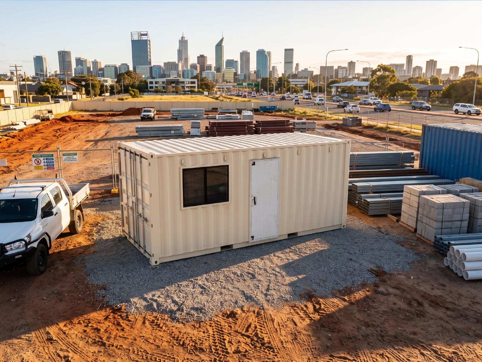 a shipping container site-office on a construction site.