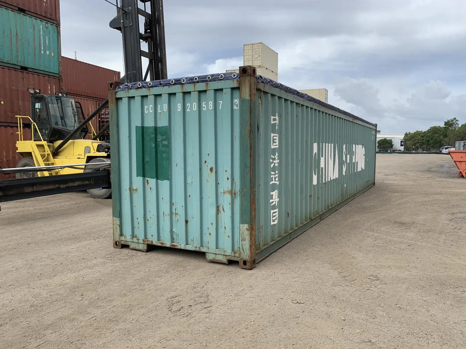 Used 40ft Open Top Shipping Container w' Tarp And Bows & Timber Floor