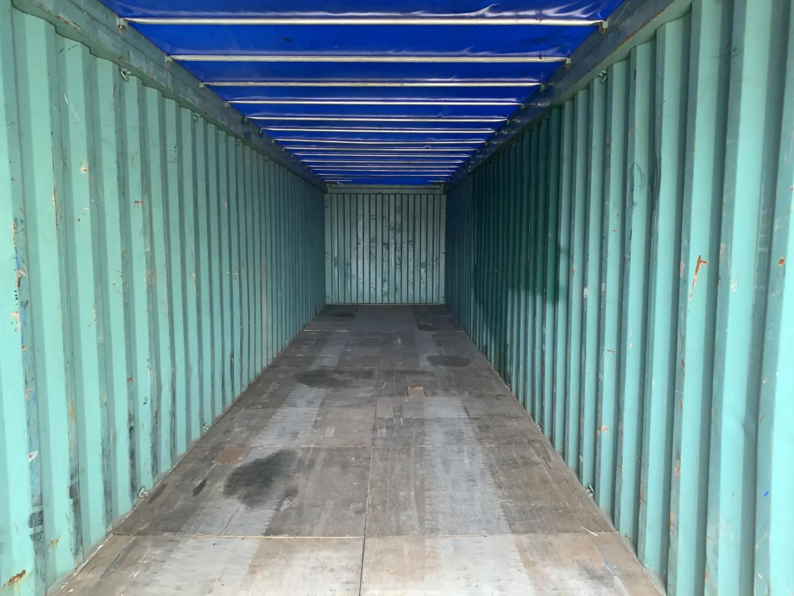 Used 40ft Open Top Shipping Container w' Tarp And Bows & Timber Floor