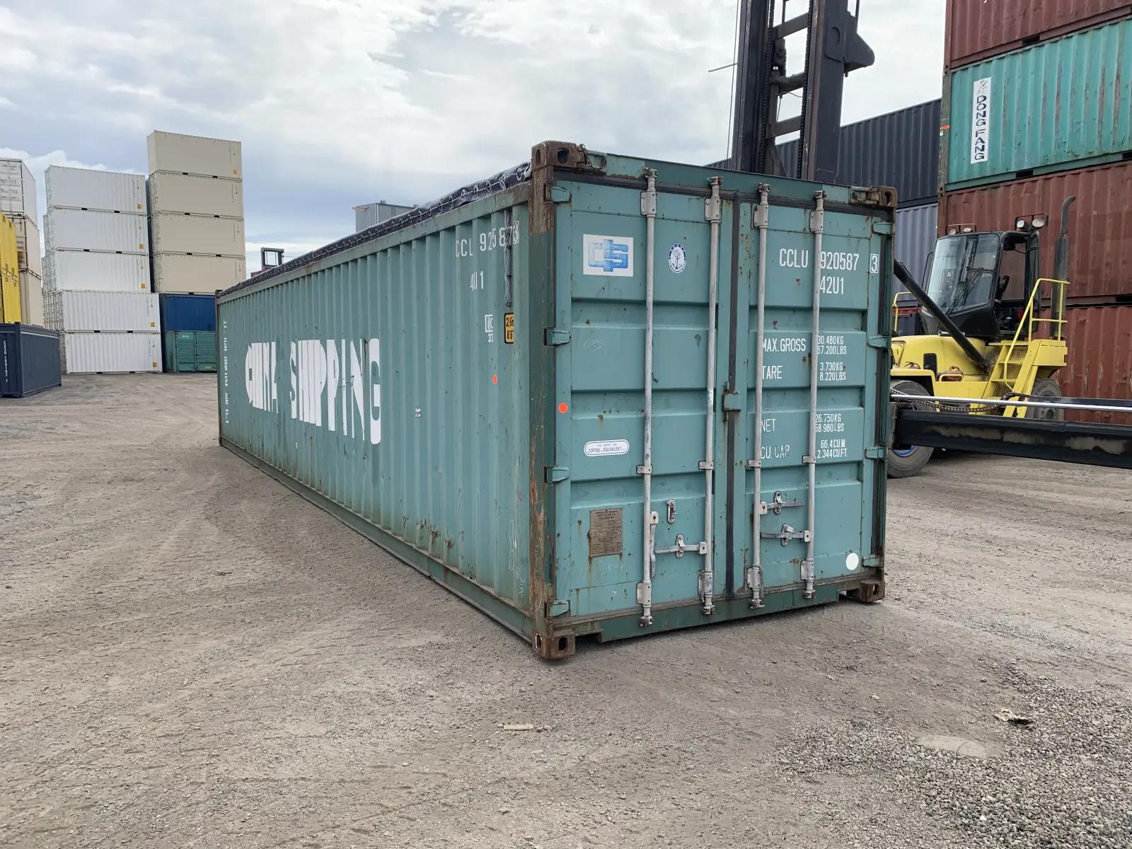 Used 40ft Open Top Shipping Container w' Tarp And Bows & Timber Floor