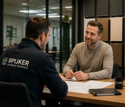 Spijker BV adviseur tijdens advies en inmeten van projectwand op locatie