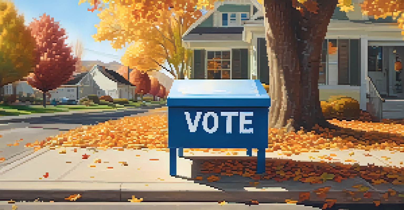 A voting ballot box in a Utah neighborhood with autumn leaves around it.