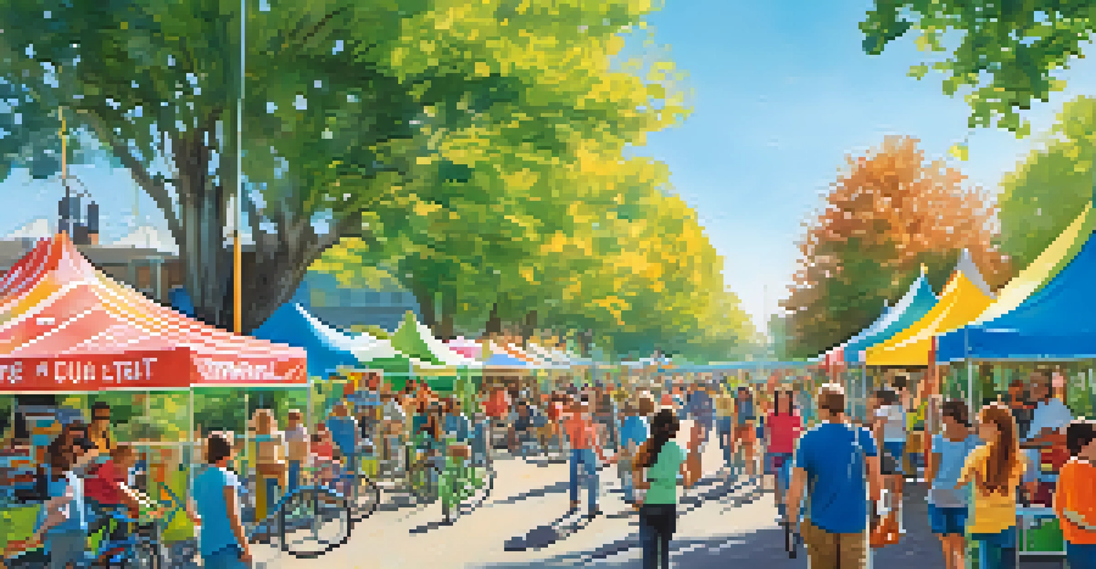 A community event in a park promoting sustainable transportation with participants engaged in biking and informational booths about eco-friendly options.