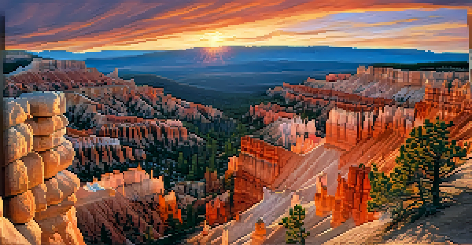 The sunset at Bryce Canyon National Park, highlighting hoodoos and a California condor flying overhead.