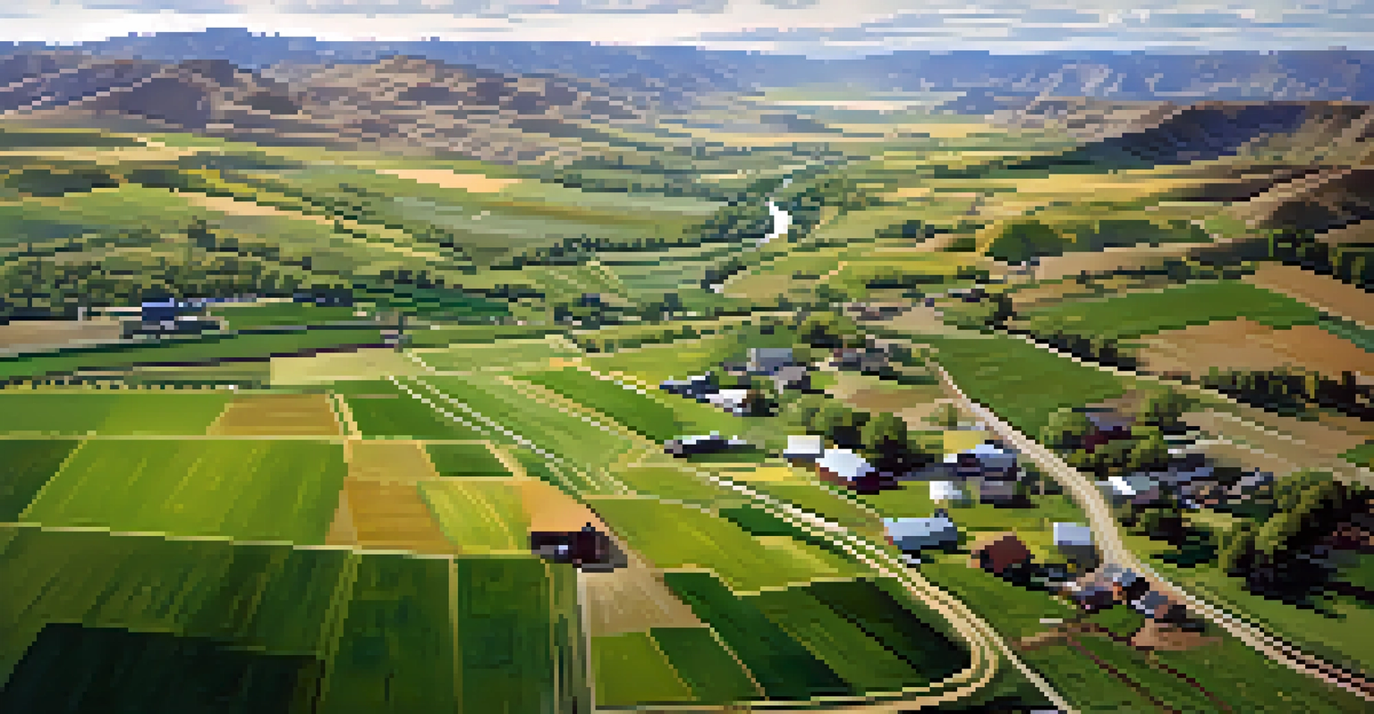 Aerial view of a rural Utah landscape with farmland, hills, and a winding river.