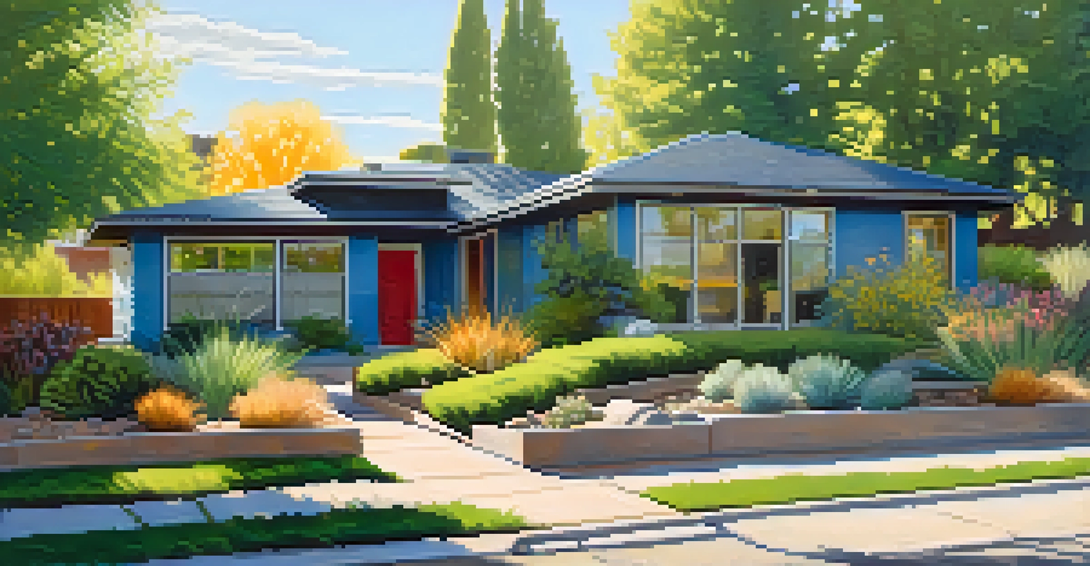 A modern home in Utah with a rainwater harvesting system and a lush garden promoting water conservation.