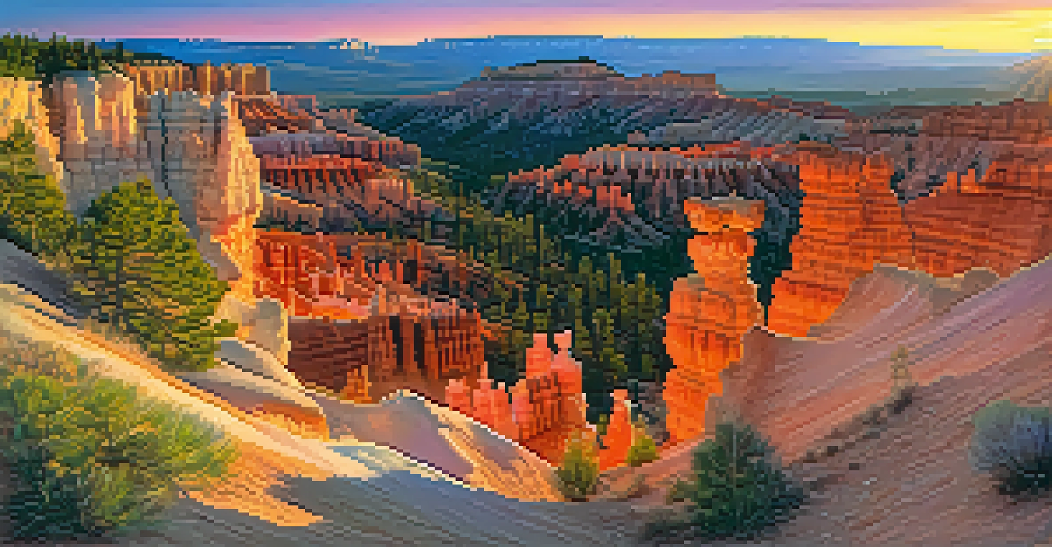 A stunning sunrise over Bryce Canyon, highlighting its hoodoo rock formations in vibrant colors.
