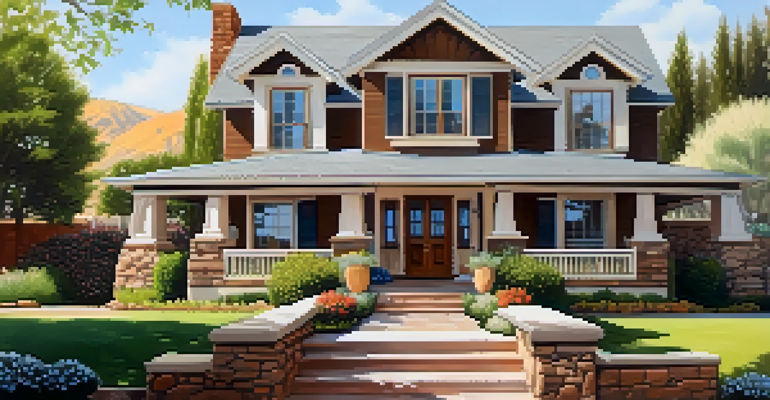 Close-up of a traditional Utah home surrounded by a beautiful garden.