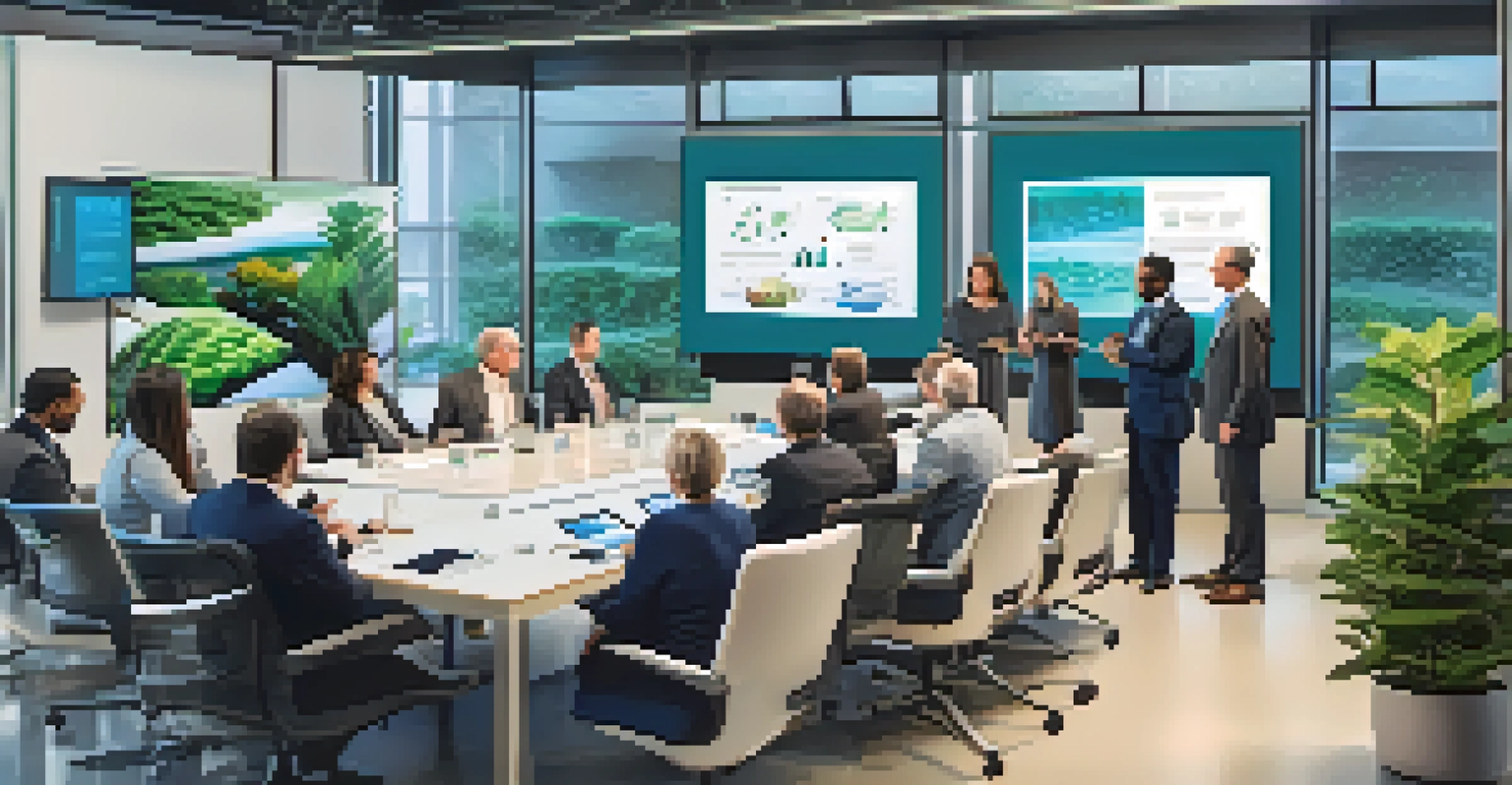 A diverse group of industry leaders and university representatives in a conference room discussing manufacturing innovations.