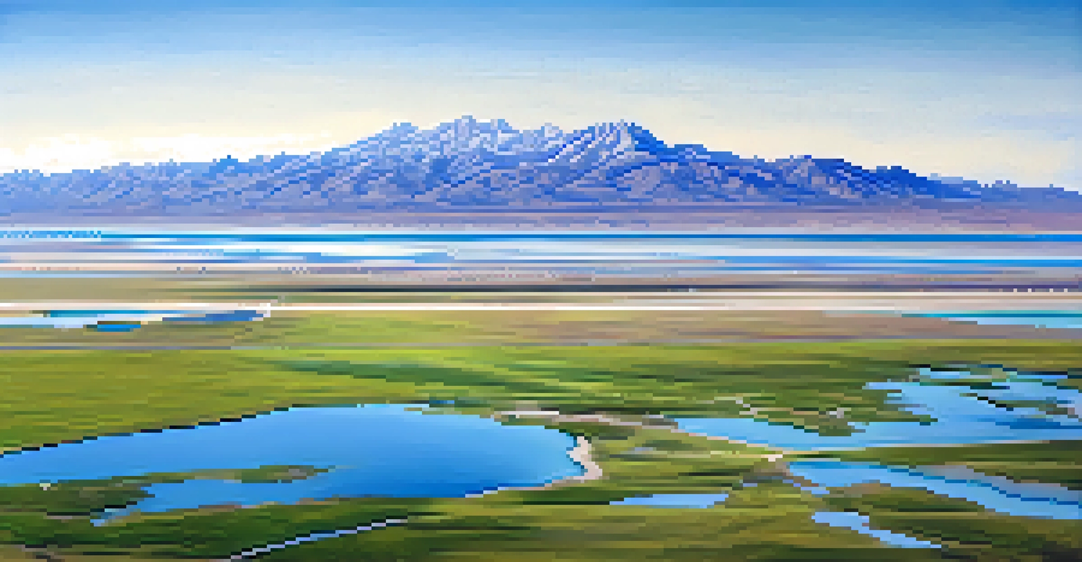 An aerial view of Antelope Island in the Great Salt Lake with bison and blue waters.
