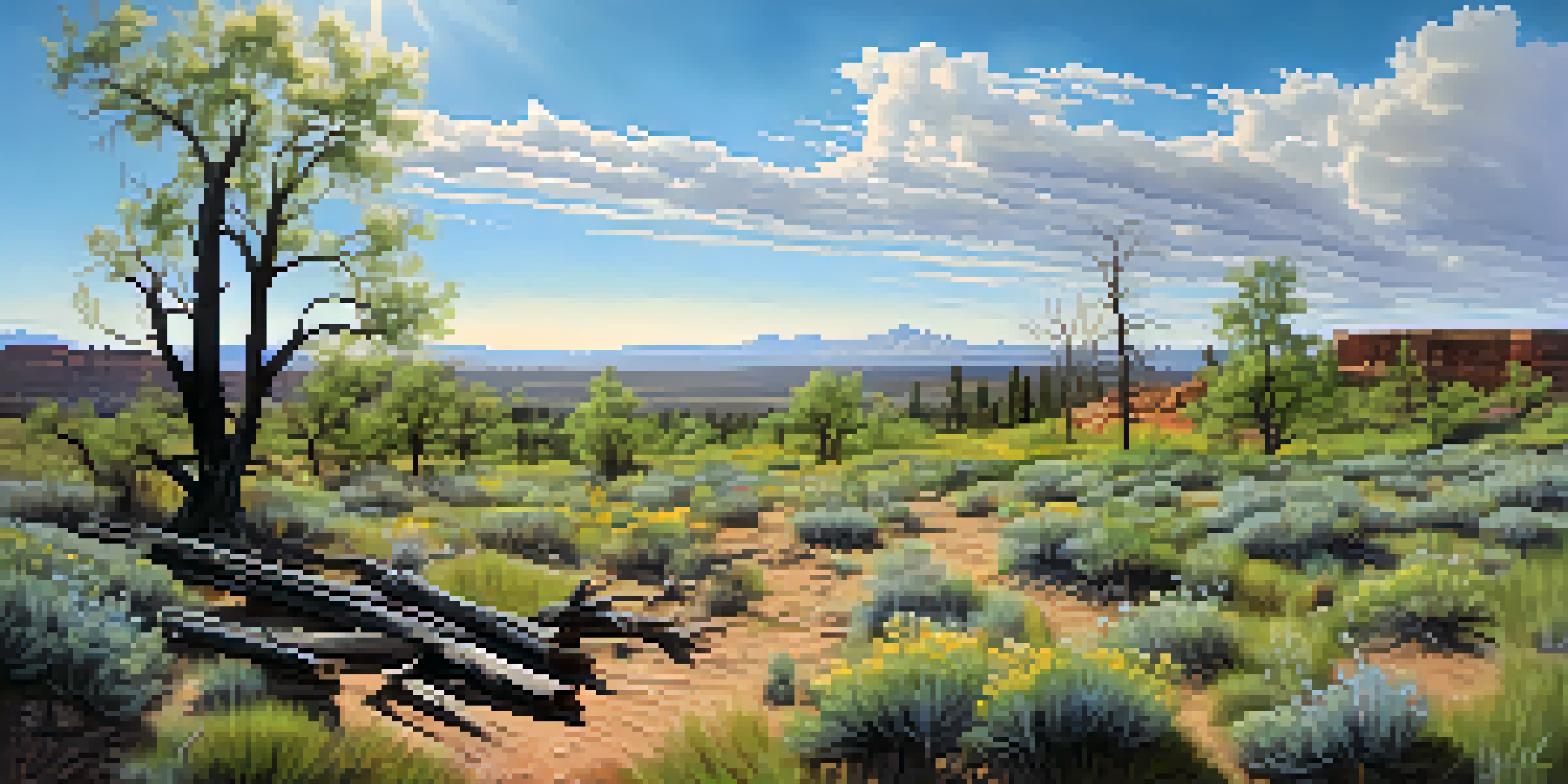 A landscape in Utah showing new growth after a controlled burn, with green plants and charred stumps under a blue sky.