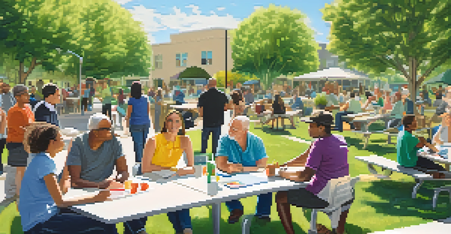 A community meeting in a park in Utah, with residents discussing infrastructure projects around a picnic table under a sunny sky.