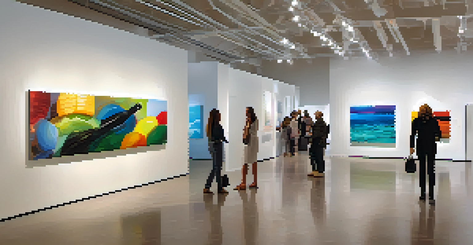 An interior view of the Ogden Contemporary Arts gallery, displaying innovative artworks, with visitors interacting with the exhibits under bright lighting.