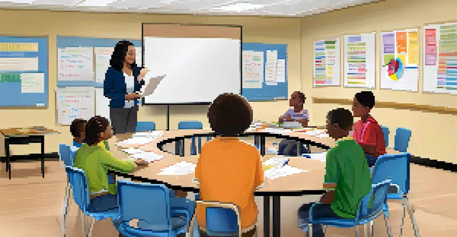 An IEP meeting with a family and school professionals discussing a child's educational plan around a round table.