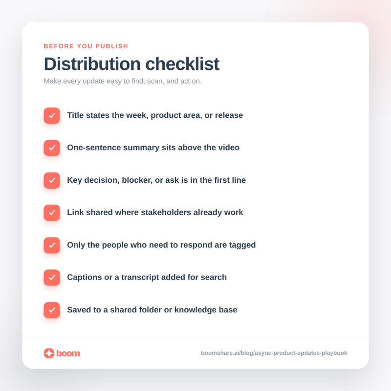 Seven-point checklist for distributing an async product update.