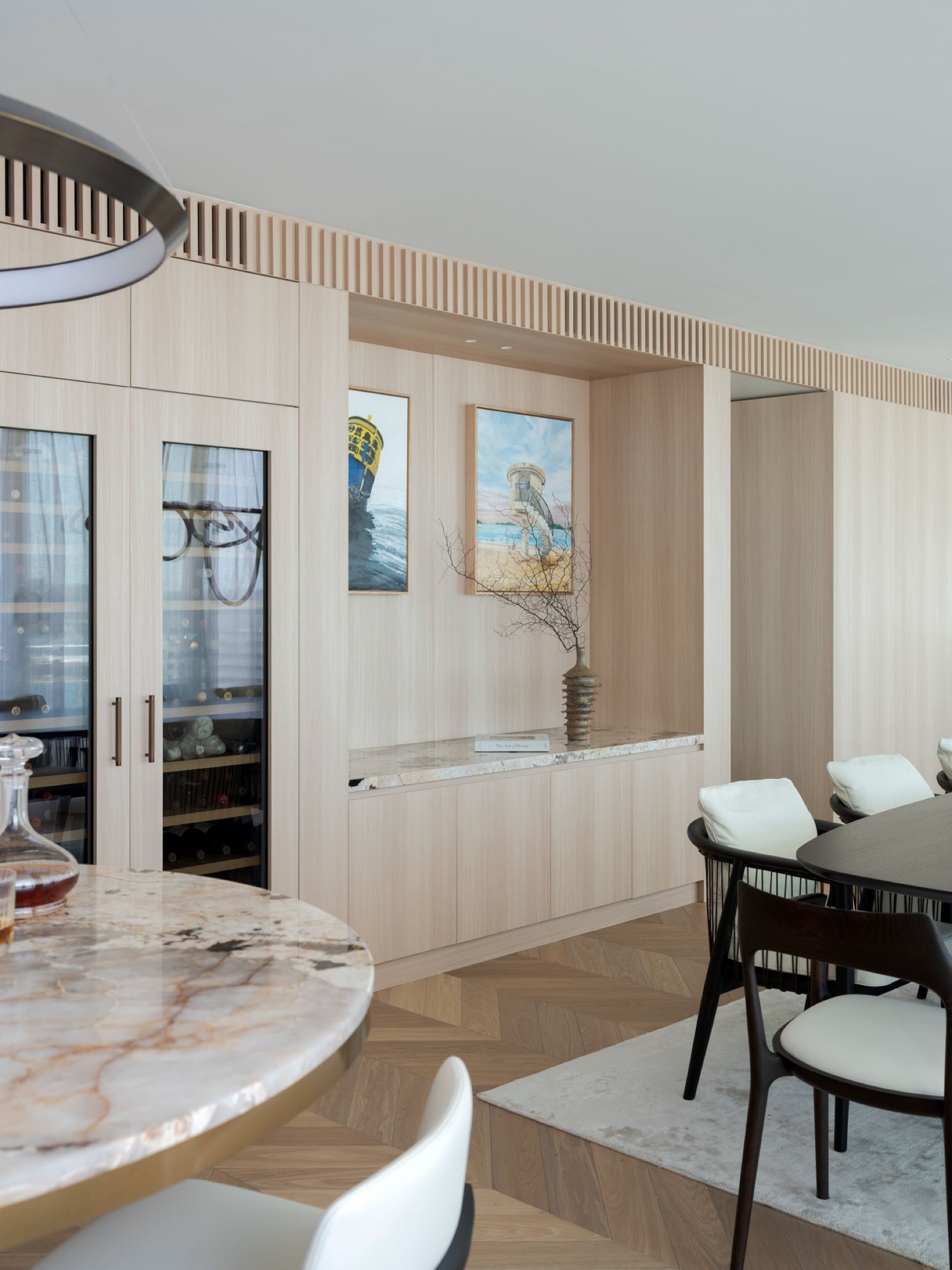 Pale timber joinery running the length of the living room