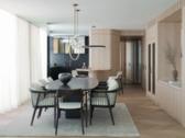 The dining setting under the ring pendant