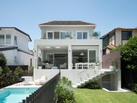 The rear elevation, new extension and pool below