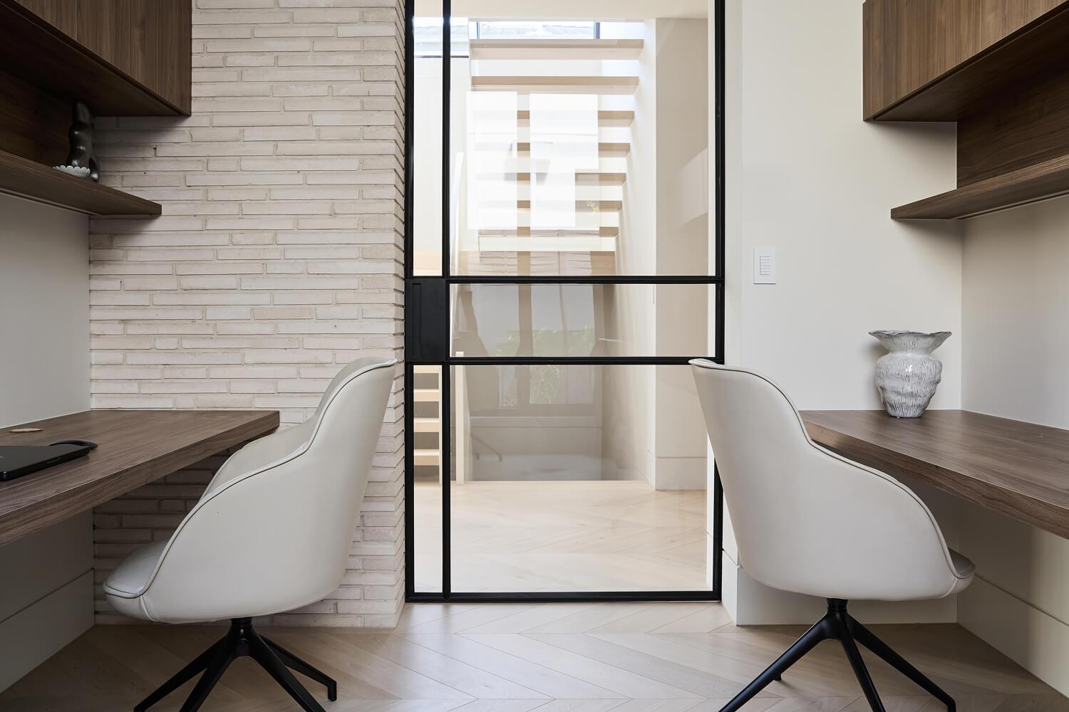 Custom Thomas Archer study showcasing brickwork walls and tailored joinery design