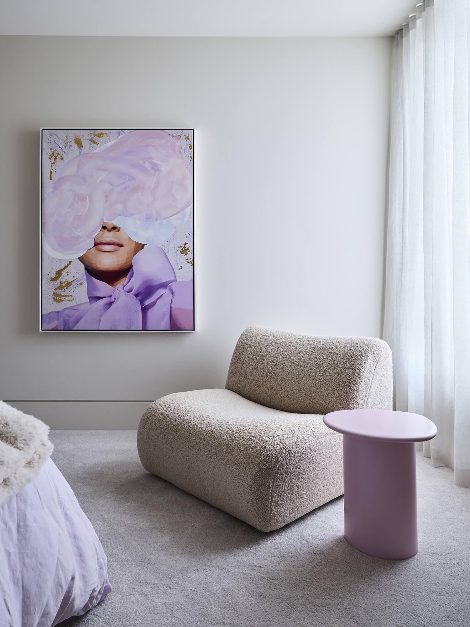 Thomas Archer custom designed bedroom with statement Artwork