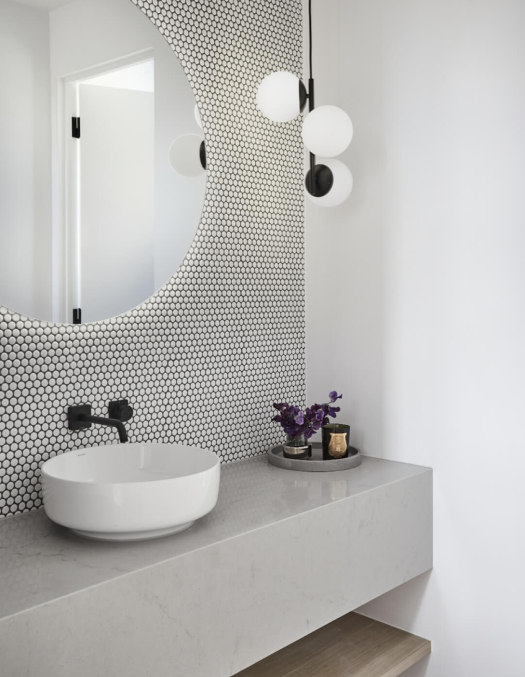 Contemporary Mosaic Tiling And Grey Stone Vanity