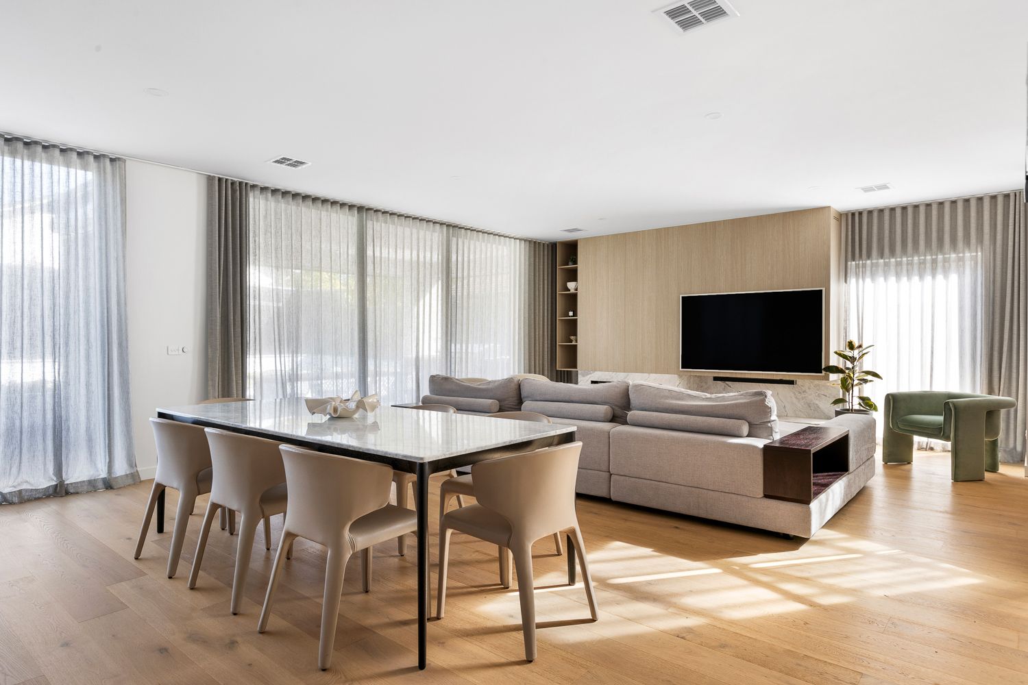 Contemporary open living and dining space