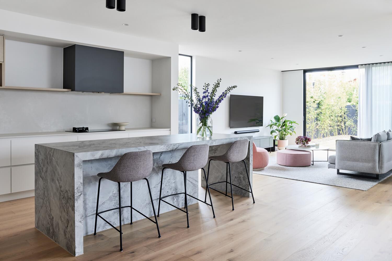 Minimalist Kitchen And Living Room In Light Colour Palette