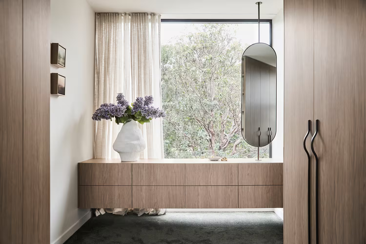Walk In Robe in Primary Suite, Light Oak Joinery
