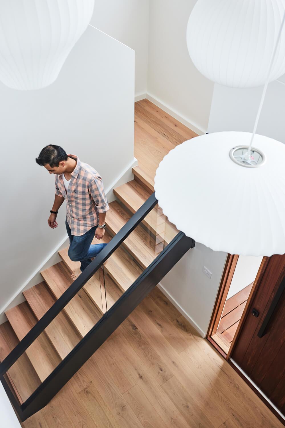 Contemporary Open Staircase And Pendant Lighting