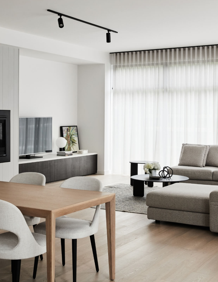 Muted Styling In Living And Dining Room