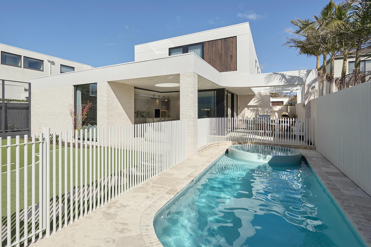 Thomas Archer architecturally designed rear alfresco with circular plunge pool in Melbourne