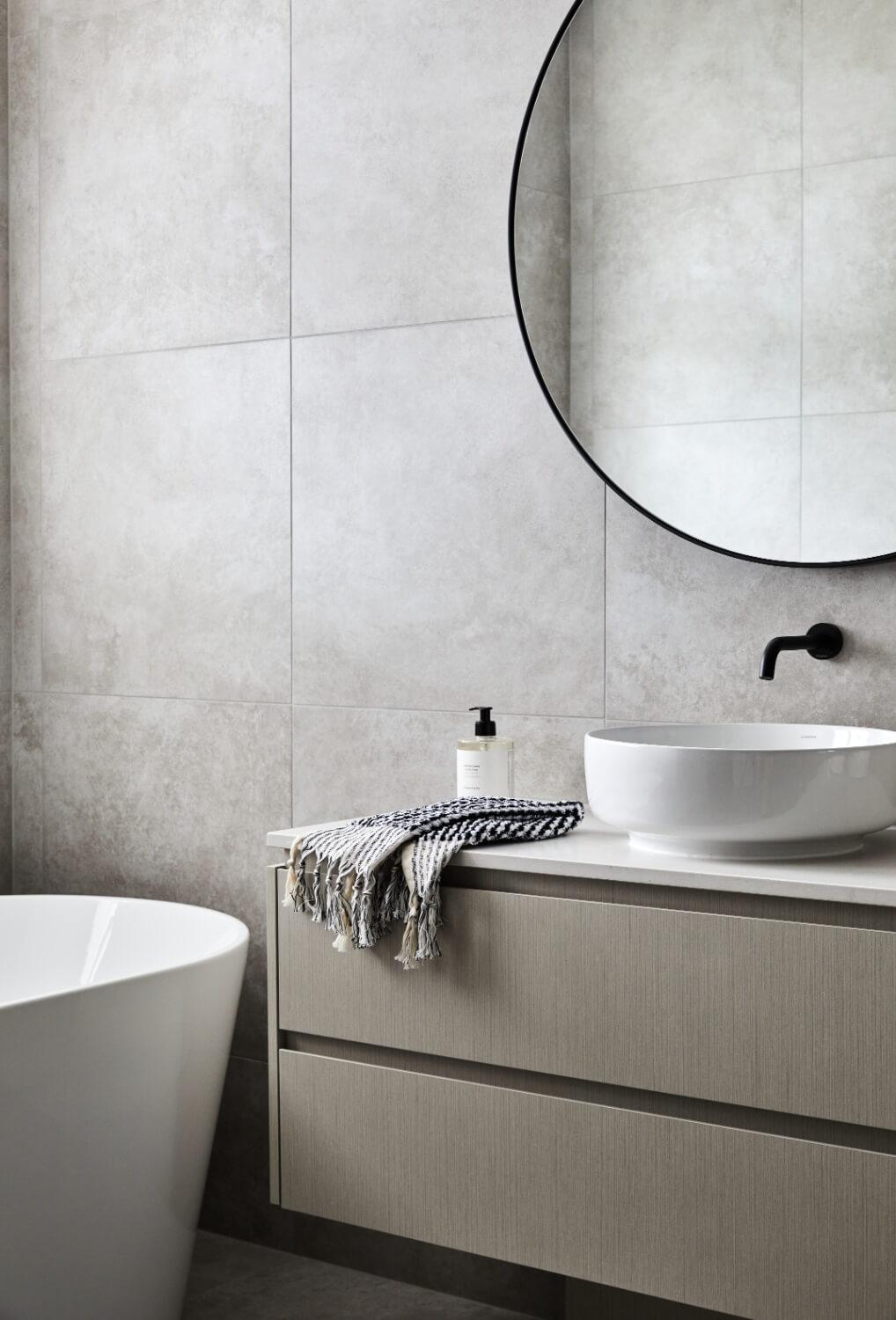 Earth Tones Vanity And Wall Tiling