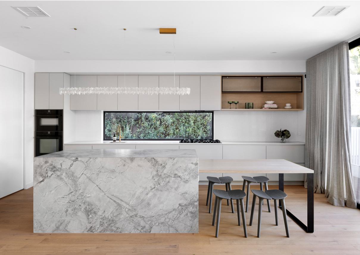 Modern Kitchen with large stone island bench