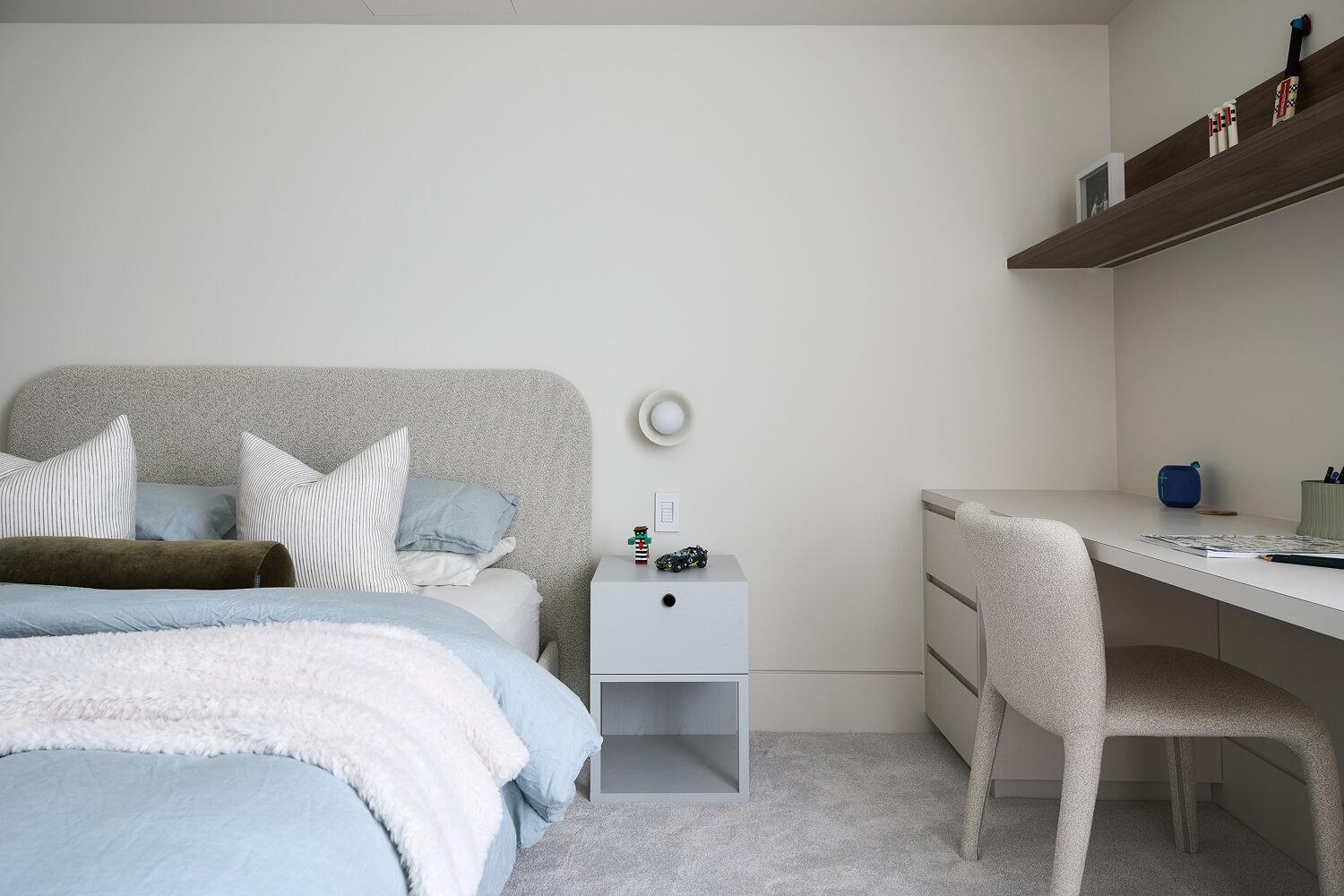 Thomas Archer custom designed bathrooom with integrated desk joinery and shelving